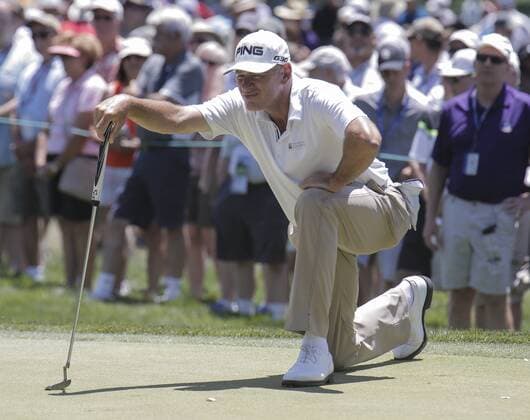 JUN 27, 2015 Sacramento, CA : Peter Fowler study his shot on the 6th hole group with Tom Watson and Jeff Maggert during U.S Senior Open Championship at Del Paso Country Club Sacramento, CA Thurman James CSM USGA Senior Golf 2015: U.S. Senior Open Championship Third Round JUN 27 - ZUMAc04_