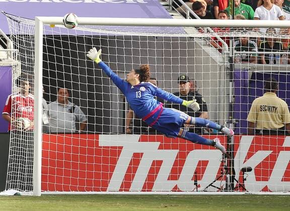 June 27, 2015 - Orlando, FL, USA - Mexico goalkeeper Guillermo Ochoa makes a diving save against Costa Rica in an International Friendly Länderspiel at the Orlando Citrus Bowl on Saturday, June 27, 2015, in Orlando, Fla. Mexico v. Costa Rica - ZUMAm67_