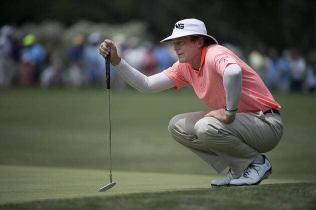 June 27, 2015 - Sacramento, California, USA - Jimmy Carter sizes up his putt for birdie on the 9th green during round three of the 2015 U.S. Senior Open at Del Paso Country Club on Saturday, June 27, 2015 in Sacramento, Calif. Golf 2015 - U.S. Senior Open - ZUMAs76_
