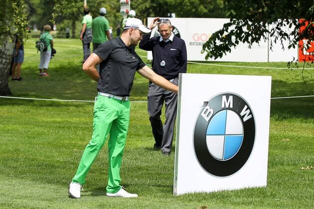 Moosinning Maximilian Kieffer (GER) schiesst durch die Sponsorentafel von BMW , BMW International Open 2015, Tag 3, Golf, 27.06.2015 , Copyright: Kolbert Eibner-Pressefoto EP_CKT