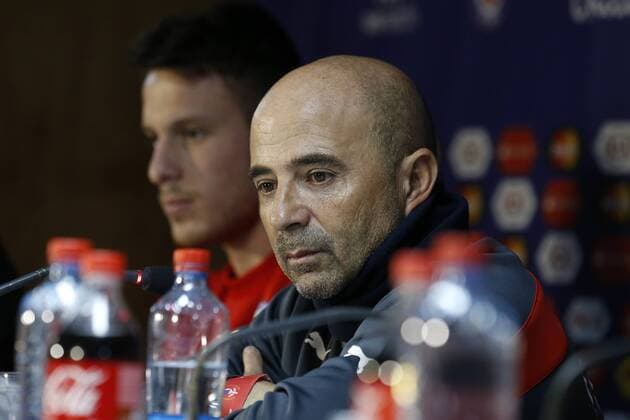 Football, Chilean national team Nationalteam press conference PK Pressekonferenz The manager of the Chilean national team, Jorge Sampaoli, attends to the press conference the day before the 2015 Copa America football match against Peru at the National stadium in Santiago, Chile. 28 06 2015 Paul Plaza Photosport Conferencia de prensa de la seleccion chilena, martes 28 de junio. 