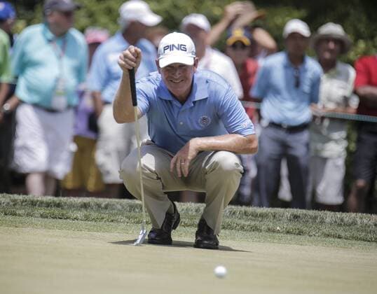JUN 28, 2015 Sacramento, CA : Jeff Maggert study the green at the 4th hole during U.S Senior Open Championship at Del Paso Country Club Sacramento, CA Thurman James CSM USGA Senior Golf 2015: U.S. Senior Open Championship Final Round JUN 28 - ZUMAc04_