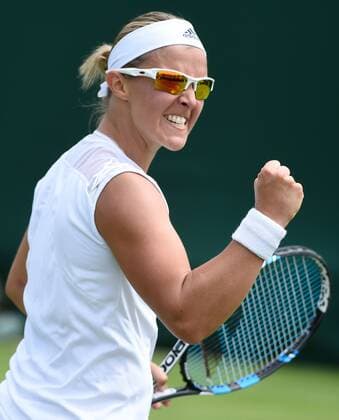 - LONDON, UNITED KINGDOM: Belgian Kirsten Flipkens jubilates after winning the first round match between Belgian Kirsten Flipkens and German Annika Beck at the 2015 Wimbledon grand slam tennis tournament at the All England Tennis Club, in southwest London, Britain, Monday 29 June 2015. BENOITxDOPPAGNE  x04653699x