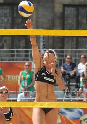 World Championships Beach volleyball Beachvolleyball 2015 The Netherlands World Championships Beach Volleyball 2015 The Netherlands 29th June 2015 On a sundrenched Dam Square the group stages of the World Championships Beach volleyball take place. Britta Büthe and Karla Borge (pictured) (GER) beat Maria Prokopeva and Ekaterina Syrtseva 