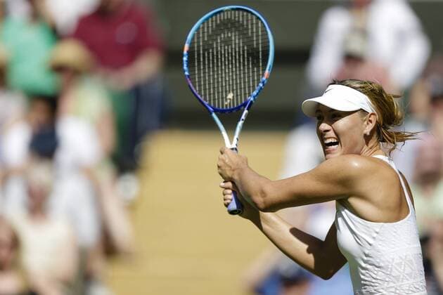29.06.2015. Wimbledon, England. The Wimbledon Tennis Championships. Ladies& x2019; Singles first round match between fourth seed Maria Sharapova (RUS) &amp; Johanna Konta (GBR). Maria Sharapova in action xCraigxMercerx  ActionPlus11636202