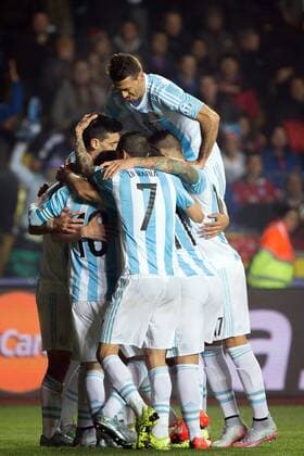 CONCEPCION, June 30, 2015 -- Players of Argentina celebrate scoring during the semifinal between Argentina and Paraguay at the 2015 Copa America, in Concepcion, Chile, on June 30, 2015. Argentina won 6-1 and was qualified for the final. ) (SP)CHILE-CONCEPCION-COPA AMERICA-SEMIFINAL-ARGENTINA VS PARAGUAY PedroxMera 