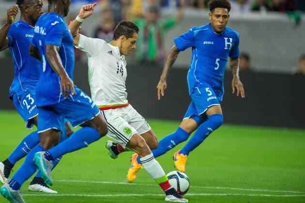 July 1, 2015: Mexico forward Javier Hernandez (14) takes a shot during the 1st half of an international soccer match between Honduras and Mexico at NRG Stadium in Houston, TX. .. Soccer 2015: Honduras vs Mexico JUL 1 - ZUMAc04_