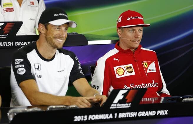 Motorsports: FIA Formula One World Championship WM Weltmeisterschaft 2015, Grand Prix of Great Britain, 22 Jenson Button (GBR, McLaren Honda), 7 Kimi Raikkonen (FIN, Scuderia Ferrari), xHOCHxZWEIx