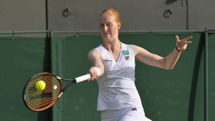 - LONDON, UNITED KINGDOM: Belgian Alison Van Uytvanck pictured during the second round of the ladies doubles of Alison Van Uytvanck and Hao-Ching Chan against Johanna Konta and Maria Sanchez at the 2015 Wimbledon grand slam tennis tournament at the All England Tennis Club, in southwest London, Britain, Thursday 02 July 2015. BENOITxDOPPAGNE  x04656182x