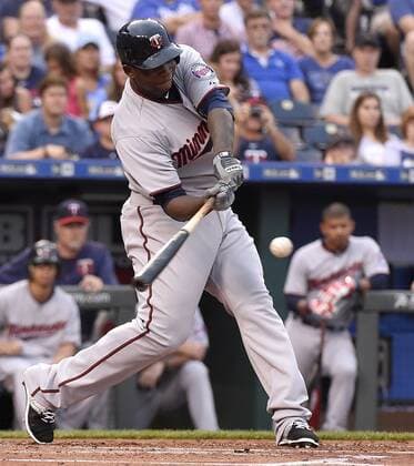 July 2, 2015 - Kansas City, MO, USA - The Minnesota Twins Miguel Sano flies out in his first major league at bat, against the Kansas City Royals in the second inning on Thursday, July 2, 2015, at Kauffman Stadium in Kansas City, Mo. Minnesota at Kansas City - ZUMAm67_
