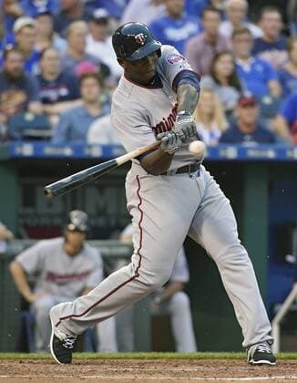 July 2, 2015 - Kansas City, MO, USA - The Minnesota Twins Miguel Sano swings at strike three in the fourth inning against the Kansas City Royals on Thursday, July 2, 2015, at Kauffman Stadium in Kansas City, Mo. Minnesota at Kansas City - ZUMAm67_