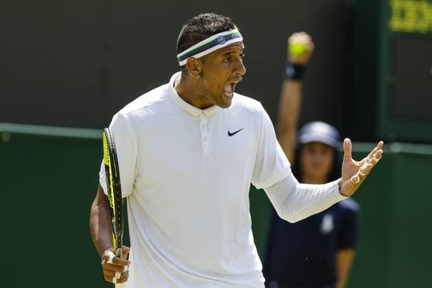 03.07.2015. Wimbledon, England. The Wimbledon Tennis Championships. Gentlemens Singles third round match between twenty sixth seed Nick Kyrgios (AUS) and seventh seed Milos Raonic (CAN). Nick Kyrgios reacts to a line call against him xCraigxMercerx  ActionPlus11637206