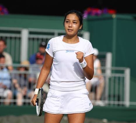 TENNIS - WTA Tennis Damen Wimbledon 2015 LONDON,ENGLAND,03.JUL.15 - TENNIS - WTA Tour, Wimbledon 2015, Grand Slam. Image shows the rejoicing of Zarina Diyas (KAZ). GEPAxpictures xAlanxGrieves