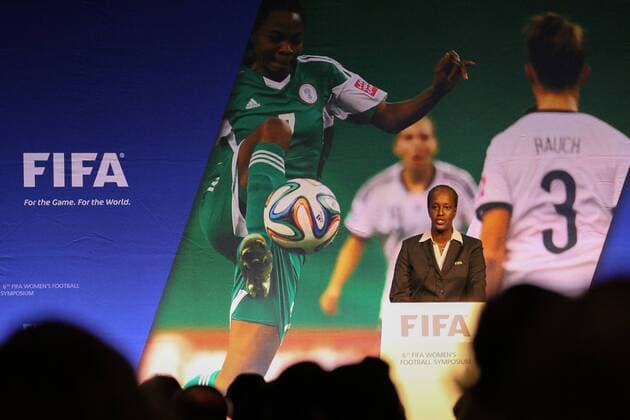 Lydia Nsekera aus Burundi, Vorsitzende im Komitee für Frauenfußball und der FIFA Frauen-WM, Committee for Women s Football and the FIFA Women’s World Cup, bei der ERöffnung des 6. FIFA Frauenfußball Symposium, 6th FIFA Women s Football Symposium, Opening, Fussball, FIFA Frauen-WM 2015, Pressekonferenz, xozx