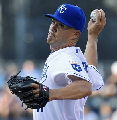 July 3, 2015 - Kansas City, MO, USA - Kansas City Royals pitcher Jeremy Guthrie throws against the Minnesota Twins on Friday, July 3, 2015, at Kauffman Stadium in Kansas City, Mo. Minnesota at Kansas City - ZUMAm67_