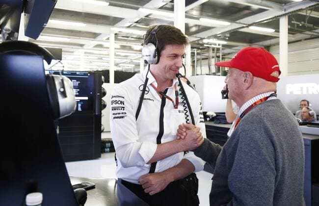 Motorsports: FIA Formula One World Championship WM Weltmeisterschaft 2015, Grand Prix of Great Britain, Toto Wolff (AUT, Mercedes AMG Petronas Formula One Team), Niki Lauda (AUT, Mercedes AMG Petronas F1 Team), xHOCHxZWEIx