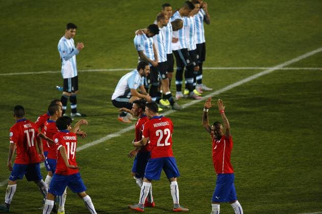 Football, Chile v Argentina. Copa America 2015 . Chile s, players celebrate after winning the Copa America 2015 in a football match against Chile,Argentina at the Nacional stadium in Santiago, Chile. 04 07 2015 Christian Iglesias Photosport Chile v Argentina, Copa America 2015. 