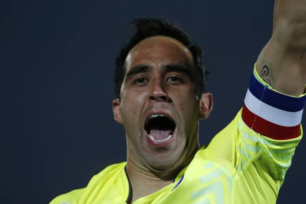 Football, Chile v Argentina. Copa America 2015 . Chile s goalkeeper Claudio Bravo celebrates stoping a penalty to Ever Banegas of Argentina during the finals of the Copa America 2015 football match held at the Nacional stadium in Santiago, Chile. 04 07 2015 Andres Pina Photosport Chile v Argentina, Copa America 2015. 