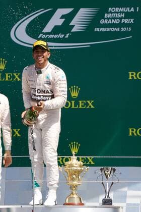 05.07.2015. Silverstone, Northants, England. Formula 1 British Grand Prix. Lewis Hamilton, Mercedes AMG Petronas F1 Team sprays the champagne after winning the Grand Prix for his 3rd British GP win xTimxWilliamsx  ActionPlus11638035