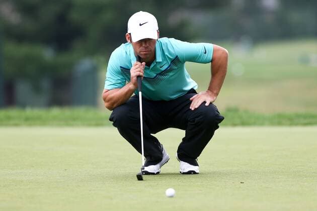 July 3, 2015 - White Sulphur Springs, West Virginia, United States - Paul Casey lines up a putt on the 8th green during the second round of The Greenbrier Classic at The Old White TPC. PGA Golf Herren 2015 - Greenbrier Classic - Round 2 - ZUMAw109