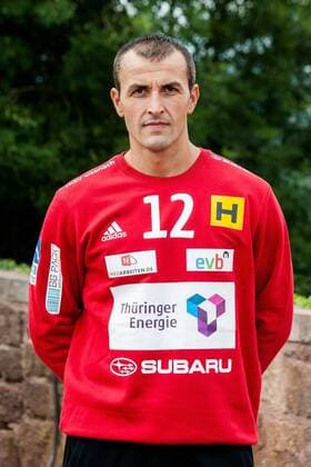 PRESSETERMIN THSV EISENACH 08 07 2015 - Eisenach: Die 1. Bundesliga Mannschaft des ThSV Eisenach zum Pressetermin am 8. Juli 2015 auf der Wartburg. Im Foto: Svetislav Verkic 12 (ThSV Eisenach)