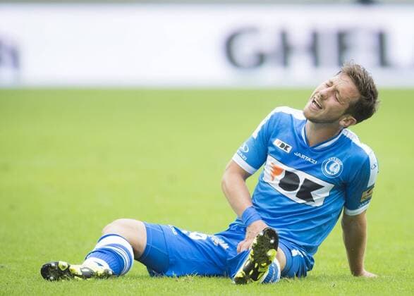 - GENT, BELGIUM: Gent s Brecht Dejaegere reacts during the gala match between Belgian first league soccer team KAA Gent and French Girondins de Bordeaux, Sunday 12 July 2015, in Gent. JASPERxJACOBS x04663190x