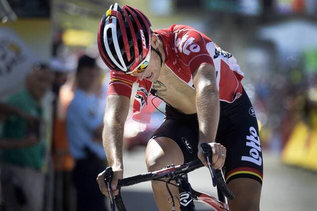 - LA PIERRE SAINT-MARTIN, FRANCE: French Tony Gallopin of Lotto - Soudal pictured at the arrival of stage 10 of the 2015 edition of the Tour de France cycling race, 167 km from Tarbes to La Pierre Saint-Martin, France, Tuesday 14 July 2015. This year s Tour de France is taking place from 4 to 26 July. YORICKxJANSENS  x04664092x