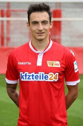 Roberto Puncec Einzelbild Portrait Portraet Porträt Hochformat Oberkoerper Oberkörper Fußball Fussball zweite 2. Bundesliga Fototermin Porträttermin DFL 2015 2016 Saison 2015 2016 15.07.2015 1. FC Union Berlin Stadion an der Alten Foersterei Försterei