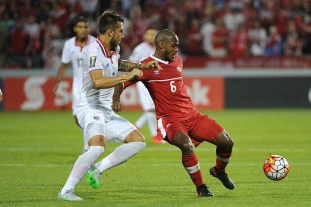 July 14, 2015: Costa Rica D Francisco Calvo (2) and Canada MF Julian De Guzman (6) in action during the CONCACAF Gold Cup game between Canada and Costa Rica at BMO Field in Toronto, Ont. SOCCER: JUL 14 CONCACAF Gold Cup - Group Stage - Canada v Costa Rica Icon15071412 EDITORIAL USE ONLY
