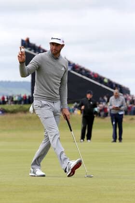 Dustin Johnson (USA), JULY 16, 2015 Dustin Johnson of the United States celebrates on the 9th hole during the first round of the 144th British Open Championship at the Old Course, St Andrews in Fife, Scotland. NoxThirdxPartyxSales  (waha018041)