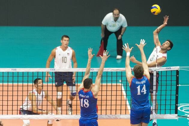 Volei USA x Servia RIO DE JANEIRO, Brazil - 18 07 2015: VOLEI USA X SERBIA - Taylor Sander, Padrascanin and Atanasijevic for USA Volleyball x Servia by the semi-final of the World Volleyball League in Maracan?zinho. This game is part of the Rio2016 Olympic test event in Rio de Janeiro (Photo: Celso Pupo FotoArena).  CelsoxPupo