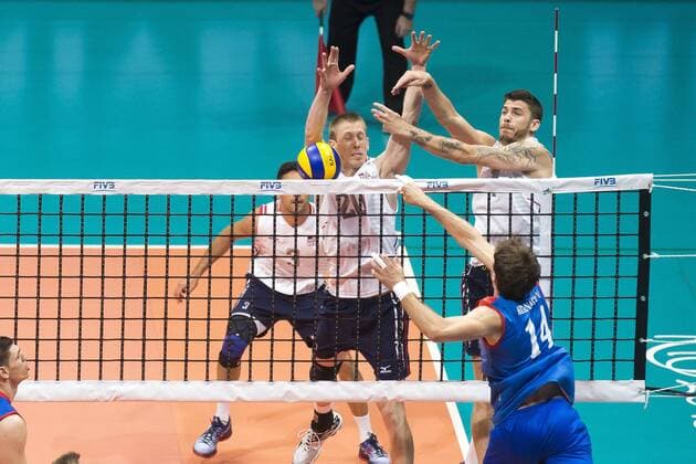 Volei USA x Servia RIO DE JANEIRO, Brazil - 18 07 2015: VOLEI USA X SERBIA - Atanasijevic, Anderson and Smith for USA Volleyball x Servia by the semi-final of the World Volleyball League in Maracan?zinho. This game is part of the Rio2016 Olympic test event in Rio de Janeiro (Photo: Celso Pupo FotoArena).  CelsoxPupo