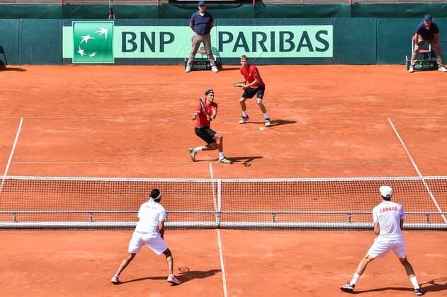 - MIDDELKERKE, BELGIUM: Belgian Ruben Bemelmans and Belgian Kimmer Coppejans pictured during the third game, a double match between Belgians Ruben Bemelmans and Kimmer Coppejans and Canadians Daniel Nestor and Adil Shamasdin at the Davis Cup quarter final World Group meeting between Belgium and Canada, Saturday 18 July 2015 in Middelkerke. LUCxCLAESSEN  x04666858x