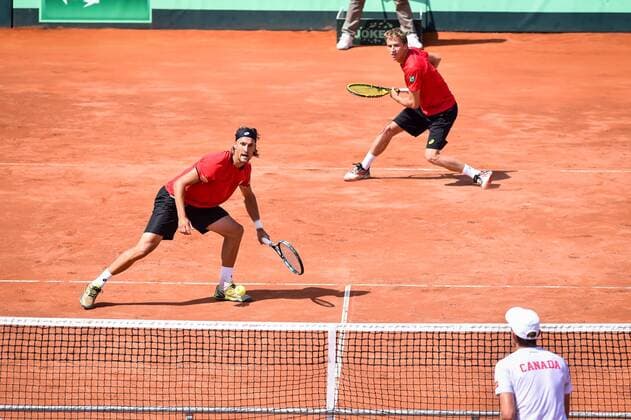- MIDDELKERKE, BELGIUM: Belgian Ruben Bemelmans and Belgian Kimmer Coppejans pictured during the third game, a double match between Belgians Ruben Bemelmans and Kimmer Coppejans and Canadians Daniel Nestor and Adil Shamasdin at the Davis Cup quarter final World Group meeting between Belgium and Canada, Saturday 18 July 2015 in Middelkerke. LUCxCLAESSEN  x04666859x
