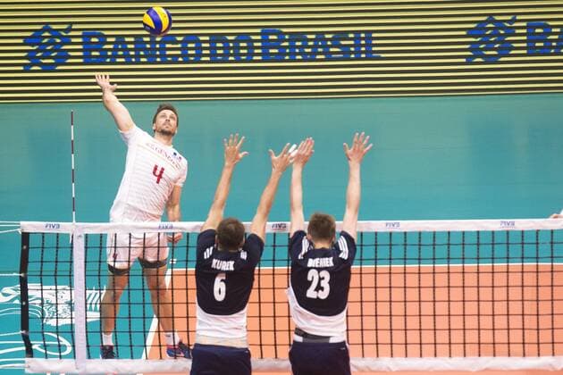 Volei Franca x Polonia RIO DE JANEIRO, Brazil - 18 07 2015: VOLLEYBALL FRANCE X POLAND - Rouzie, Kurek and Bieniek in France-Poland for the semifinal of the World Volleyball League in Maracan?zinho. This game is part of the Rio2016 Olympic test event in Rio de Janeiro. (Photo: Celso Pupo FotoArena)  CelsoxPupo