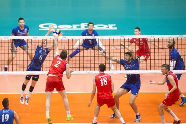 Volei Servia X Franca RIO DE JANEIRO, Brazil - 07 19 2015: VOLLEYBALL SERBIA X FRANCE - Jaumel and Uros Kovacevic in Serbia X France by the end of the World Volleyball League in Maracan?zinho Gymnasium. (Photo: Celso Pupo FotoArena)  CelsoxPupo
