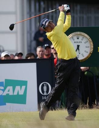 Japan s Hideki Matsuyama tees off on the seventeenth hole during the third round at the 144th Open Championship, St.Andrews on July 19 2015.  LON2015071935 HUGOxPHILPOTT