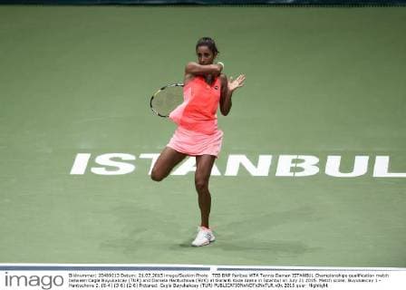 TEB BNP Paribas WTA Tennis Damen ISTANBUL Championships qualification match between Cagla Buyukakcay (TUR) and Daniela Hantuchova (SVK) at Garanti Koza Arena in Istanbul on July 21 2015. Match score: Buyukakcay 1 - Hantuchova 2. (6-4) (3-6) (2-6) Pictured: Cagla Buyukakcay (TUR) 