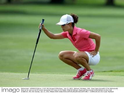 July 23, 2015 - Belmont, Michigan, USA - Dewi Claire Schreefel of The Netherlands lines up her putt on the 8th green during the first round of the Meijer LPGA Golf Damen Classic golf tournament at Blythefield Country Club in Belmont, MI, USA Sunday, July 23, 2015. Meijer LPGA Classic  - ZUMAn230