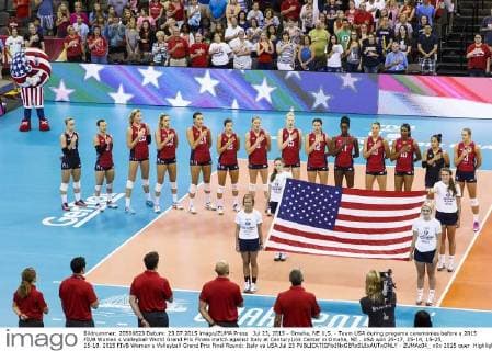 Jul 23, 2015 - Omaha, NE U.S. - Team USA during pregame ceremonies before a 2015 FIVB Women s Volleyball World Grand Prix Finals match against Italy at CenturyLink Center in Omaha, NE...USA won 25-17, 25-14, 15-25, 25-18. 2015 FIVB Women s Volleyball Grand Prix Final Round: Italy vs USA Jul 23 - ZUMAc04_
