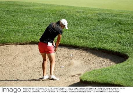 July 24, 2015 - Belmont, Michigan, USA - Marta Sanz Barrio of Spain hits out the sand trap on the 13th green during the second round of the Meijer LPGA Golf Damen Classic golf tournament at Blythefield Country Club in Belmont, MI, USA Friday, July 24, 2015. Meijer LPGA Classic  - ZUMAn230
