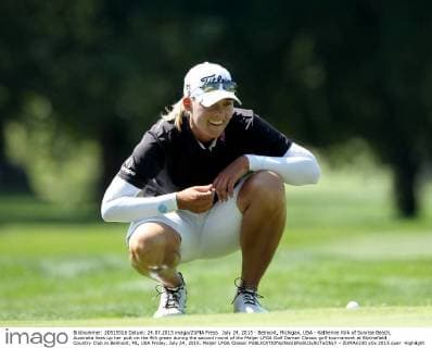 July 24, 2015 - Belmont, Michigan, USA - Katherine Kirk of Sunrise Beach, Australia lines up her putt on the 9th green during the second round of the Meijer LPGA Golf Damen Classic golf tournament at Blythefield Country Club in Belmont, MI, USA Friday, July 24, 2015. Meijer LPGA Classic  - ZUMAn230