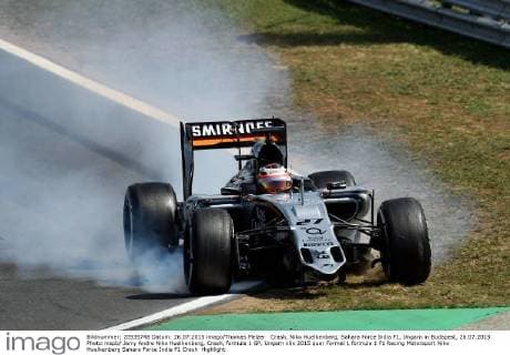 Crash, Niko Huelkenberg, Sahara Force India F1, Ungarn in Budapest, 26.07.2015 Photo:mspb Jerry Andre Niko Huelkenberg, Crash, formula 1 GP, Ungarn