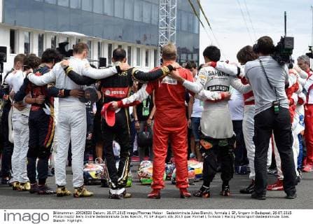 Gedenkminute Jules Bianchi, formula 1 GP, Ungarn in Budapest, 26.07.2015 Photo:mspb Jerry Andre Gedenkminute Jules Bianchi, F1 GP Ungarn