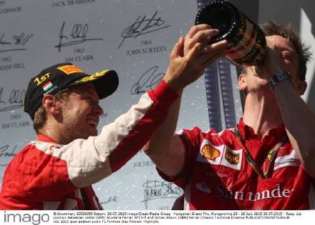 Hungarian Grand Prix, Hungaroring 23 - 26 July 2015 26.07.2015 - Race, 1st position Sebastian Vettel (GER) Scuderia Ferrari SF15-T and James Allison (GBR) Ferrari Chassis Technical Director 