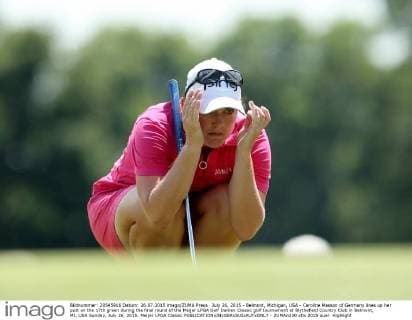 July 26, 2015 - Belmont, Michigan, USA - Caroline Masson of Germany lines up her putt on the 17th green during the final round of the Meijer LPGA Golf Damen Classic golf tournament at Blythefield Country Club in Belmont, MI, USA Sunday, July 26, 2015. Meijer LPGA Classic  - ZUMAn230