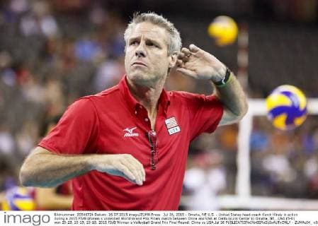 Jul 26, 2015 - Omaha, NE U.S. - United States head coach Karch Kiraly in action during a 2015 FIVB Women s Volleyball World Grand Prix Finals match between China and USA at CenturyLink Center in Omaha, NE...USA (5-0) won 25-23, 25-19, 25-18. 2015 FIVB Women s Volleyball Grand Prix Final Round: China vs USA Jul 26 - ZUMAc04_
