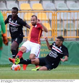 Friendly match between Galatasaray and Nice in Slovenia on July 28, 2015. Final Score: Galatasaray 0 - Nice 4 Pictured: Sercan Yildirim (C) of Galatasaray and of Nice. 