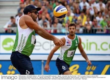 Beach volleyball Beachvolleyball - CEV European Championships 2015 KLAGENFURT,AUSTRIA,30.JUL.15 - BEACH VOLLEYBALL - CEV Beach Volleyball European Championships. Image shows Adrian Ignacio Carambula and Alex Ranghieri (ITA). GEPAxpictures xDanielxGoetzhaber