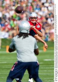 July 30, 2015; Foxborough, MA, USA: New England Patriots quarterback Tom Brady (12) during NFL American Football Herren USA training camp at Gillette Stadium. NFL 2015: Patriots Training Camp JUL 30 - ZUMAc04_